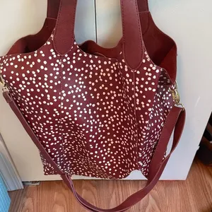 Chocolate Polka Dot Tote Bag with Crossbody‎ Strap Dalmatian Print Brown Classic thumbnail 2