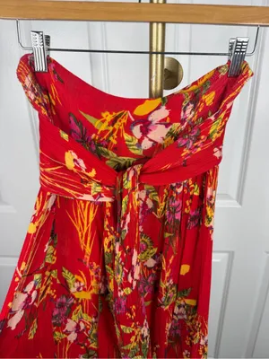 Free People Red Floral Wide Leg Pants Size M Boho High Rise Rayon thumbnail 3