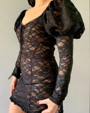 For Love and Lemons Violetta Lace Up Mini Black Lace Dress SMALL thumbnail 1