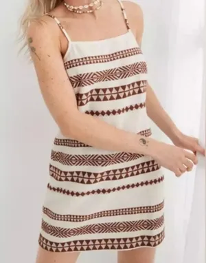 Aerie Brown & Cream Geometric Boho Open Back Sun Dress thumbnail 1