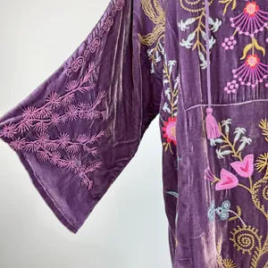 NWOT Johnny Was Silk Blend Velvet Floral Embroidered Tunic Blouse Purple Size XL thumbnail 6