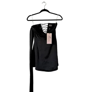 Oh Polly Anastasia Draped Halterneck Satin Mini Dress in Black size 4 New thumbnail 6