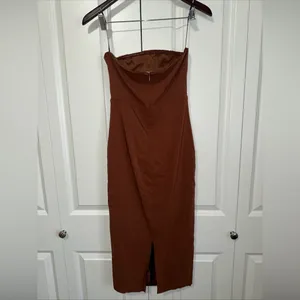 Forever 21 Lightweight Strapless Bodycon Midi Dress M Brown NWOT thumbnail 4
