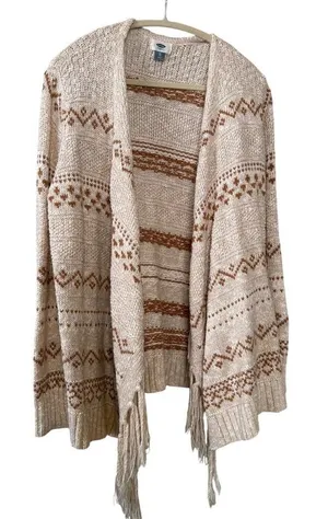 Old Navy Sweater Open Cardigan Fringe Drape Oatmeal SzXL‎ thumbnail 1