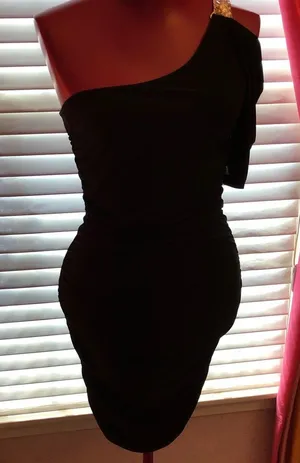 Black One Shoulder Midi Dress M thumbnail 1