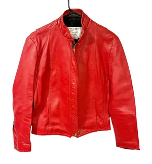 Vintage The‎ Old Mill Glen Laine By Baiton Red Motorcycle Leather Jacket Size XS thumbnail 1