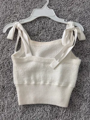 Knitted crop tie tank White thumbnail 3