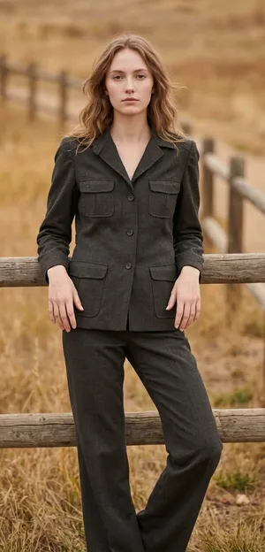 New Frontier Vintage Women's Gray Safari Style Pant Suit Jacket Pants Size 6 thumbnail 1
