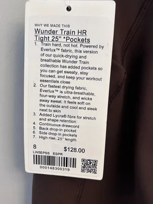 NWT Lululemon Wunder Train High-Rise Tight with Pockets 25" size 8 Espresso thumbnail 7