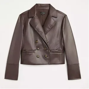 LOFT Versa Faux Leather Cropped Double Breasted Blaze Sz XSP Brown Espresso thumbnail 1