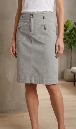 Christopher & Banks Light Gray Midi Pencil Skirt thumbnail 1