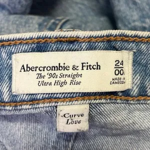 Abercrombie & Fitch The 90s Straight Ultra High Rise Blue Denim Jeans Size 24 thumbnail 4