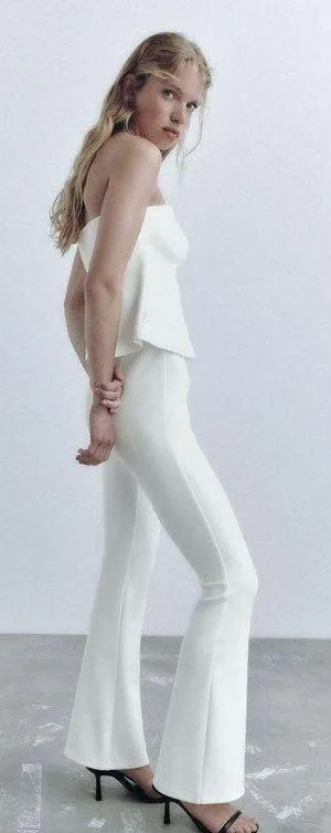 ZARA nwt blogger favorite white soft High waisted flared wide leg pants thumbnail 3