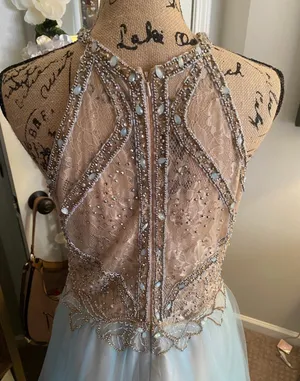 David’s Bridal Blue Beaded Gown thumbnail 4