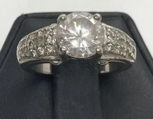 Vintage Round CZ Solitaire & Accents Band‎ Ring Size 5.5 Sterling 925 Silver 6g thumbnail 1