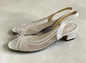JACK ROGERS Vintage Cream Leather Kitten Slingback Heels Size 8 thumbnail 1
