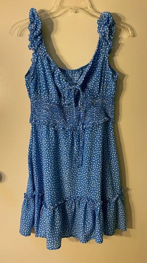 Blue Polka Dot Ruffle Dress thumbnail 1