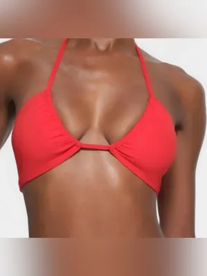 SKIMS 2Pc SET Ruched Halter Triangle Bikini Top& Cheeky Tanga Bottom Ruby Red L thumbnail 3