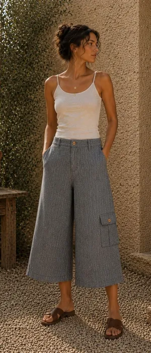 Yuvita Lagenlook Wide Leg Crop Cargo Culotte Pant Gray‎ Small thumbnail 1