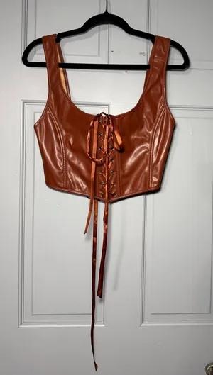 Faux Leather Rust Brown Lace-Up Crop Top corset thumbnail 1