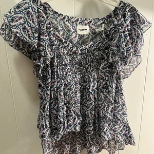 NWT ISABEL MARANT Etoile Madrana Print Flutter Sleeve Blouse Top - Blue White 4 thumbnail 2