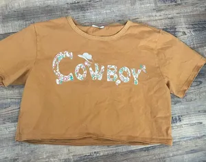 Miss Me Womens Orange Western Embroidered “Cowboy” Crop Top Sz Sm thumbnail 1