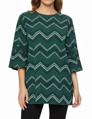 Banana Republic Green Black Short Sleeve Geometric Tunic Top L‎ Large thumbnail 1