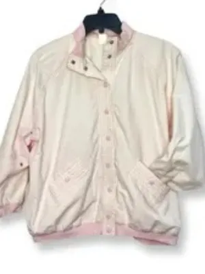 Pink Cotton Snap Front Varsity Jacket Sz S thumbnail 3