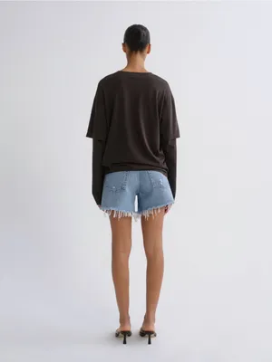Agolde Parker Long Vintage Cut Off Denim Shorts in Swapmeet thumbnail 3