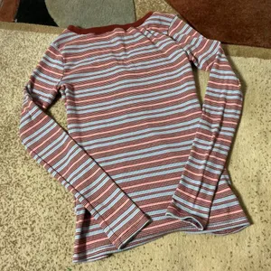Madewell Striped Ribbed Henley Top Women S Blue Pink Long Sleeve V-Neck MB172 thumbnail 7