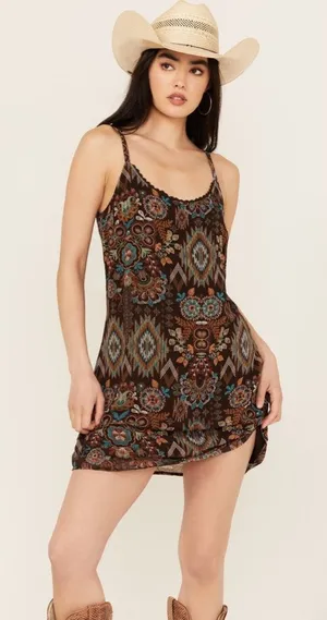 Shyanne Multicolor Floral Pattern‎ mini dress small country boho thumbnail 1