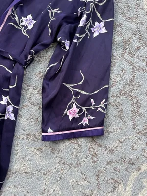 Oscar de la Renta Satin Floral Robe Purple Large thumbnail 5