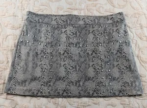 Bar III Womens XL Grey Snakeskin Faux Suede Studded Mini‎ Skirt Exposed Zip thumbnail 1