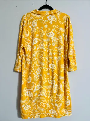 Kim Rogers Mustard Yellow Paisley Tunic Shirt Dress L Cotton Preppy Retro Mod thumbnail 13