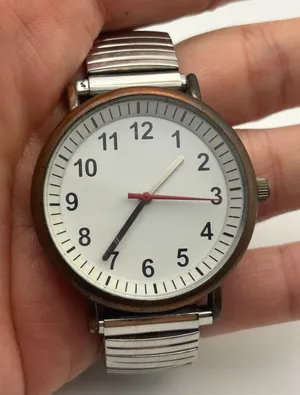 Silver Tone White Dial Stainless Steel Watch Expansion Band Working thumbnail 1