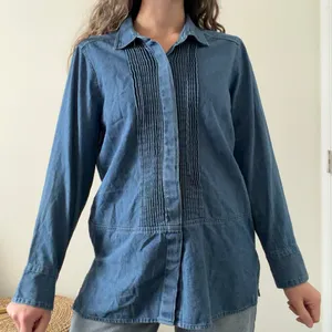 Vintage Blue Denim Button Down Shirt Size M thumbnail 1