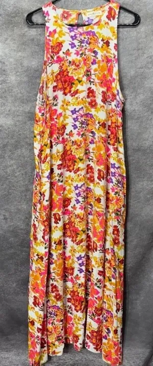 Natural Life Katie Floral Maxi Dress L XL Sleeveless Vibrant Boho Pockets Print thumbnail 1