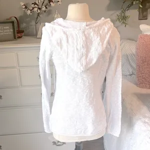 White Cotton Sweater Pullover Hooded thumbnail 12