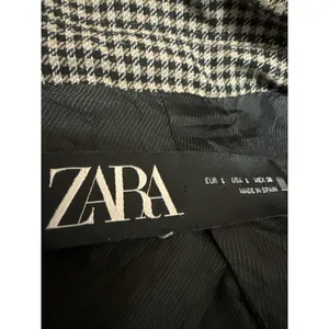 Zara Women's Black White Checkered Double Breasted Long Blazer Coat Jacket L thumbnail 3