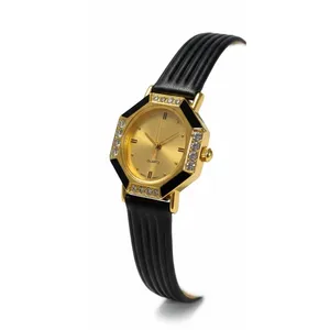 Gold Tone Black Accent Women's Quartz Fashion Watch with Rhinestone‎ Detail thumbnail 2