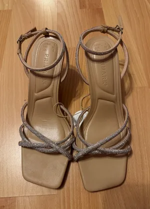 Primark Nude Strappy Ankle-Wrap Heels with Sparkle thumbnail 1