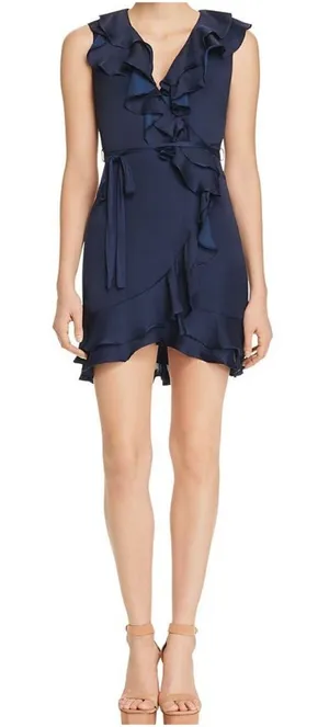 Bardot Navy Sleeveless Satin Ruffle Mini Dress 8 Medium thumbnail 1