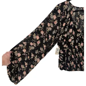 NWT Free‎ People New Final Rose Floral Ruched Cropped Blouse Top Black Sz Medium thumbnail 12