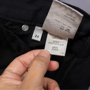 Reformation Stretch Flood Jeans Women 24 Black High Rise Wide Leg Raw Hem Denim‎ thumbnail 9