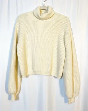 Petal + Pup Freddie Ribbed Knit Balloon Sleeve Turtleneck Sweater Ivory Cream thumbnail 1