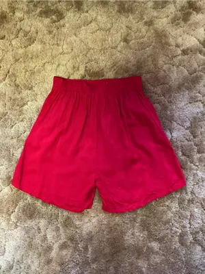 Vintage 80s Penny Lane Red High Rise Rayon Shorts Elastic Waist Pockets Large thumbnail 7