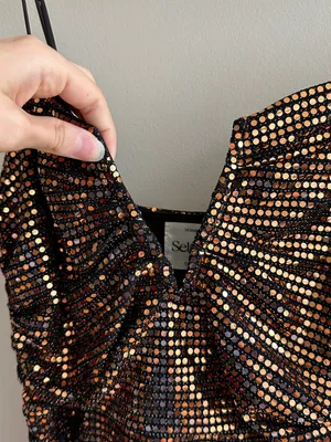 Selfie Leslie Dancing In September Thigh Split Sequin Dress Bronze, Size XL thumbnail 10