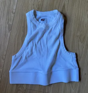 NSF White Ribbed High-Neck Crop Tank thumbnail 1