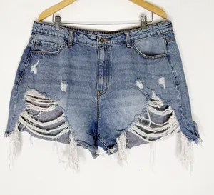 KanCan Distressed Denim Shorts High Rise Rainbow Frayed Raw Hem Size 14 thumbnail 1