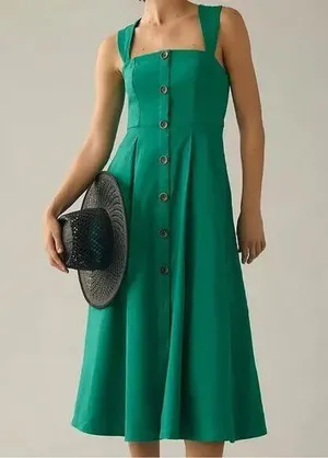 Anthro l Maeve Square-Neck Buttondown Dress thumbnail 1